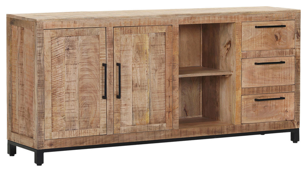SIDEBOARD RIO 175/80/40 cm 3 Schublade(n)  - Schwarz/Naturfarben, Design, Holz/Metall (175/80/40cm) - Landscape