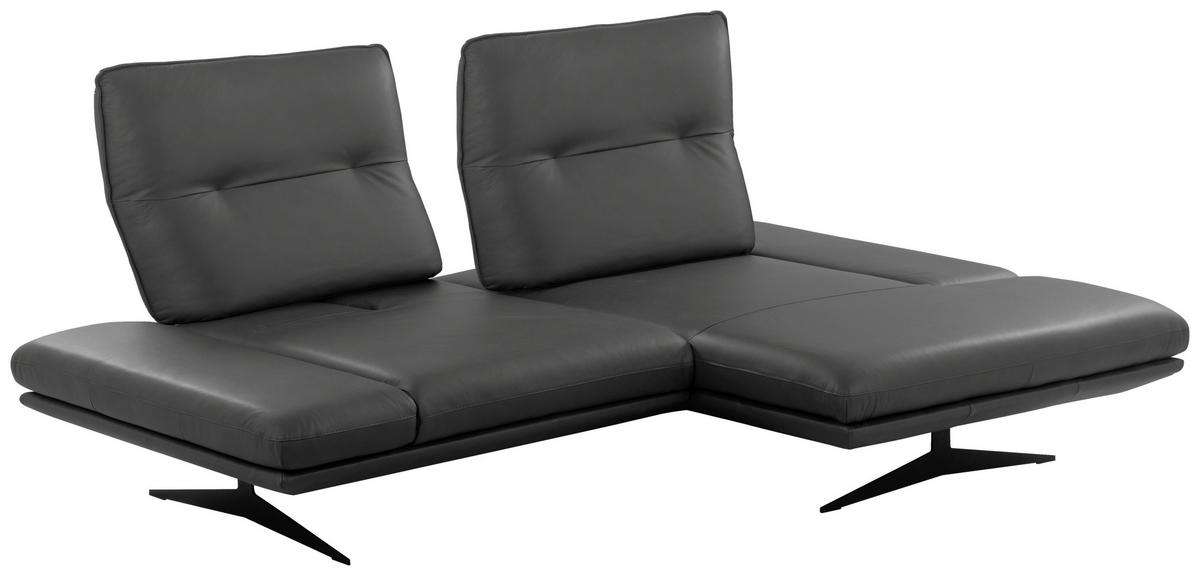 ECKSOFA 235/160 cm  in Echtleder Dunkelgrau Rücken echt, Armteilverstellung, Kopfteilverstellung, Sitztiefenverstellung  235/160 cm  - Dunkelgrau/Schwarz, Design, Leder/Metall (235/160cm) - Celina Home