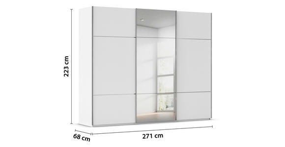 SCHWEBETÜRENSCHRANK 271/223/68 cm 3-türig Weiß - Alufarben/Weiß, KONVENTIONELL, Glas/Holzwerkstoff (271/223/68cm) - Novel