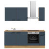 KÜCHENBLOCK 210 cm   in Eichefarben, Dunkelblau  - Eichefarben/Schwarz, MODERN, Holzwerkstoff/Metall (210cm) - Nobilia