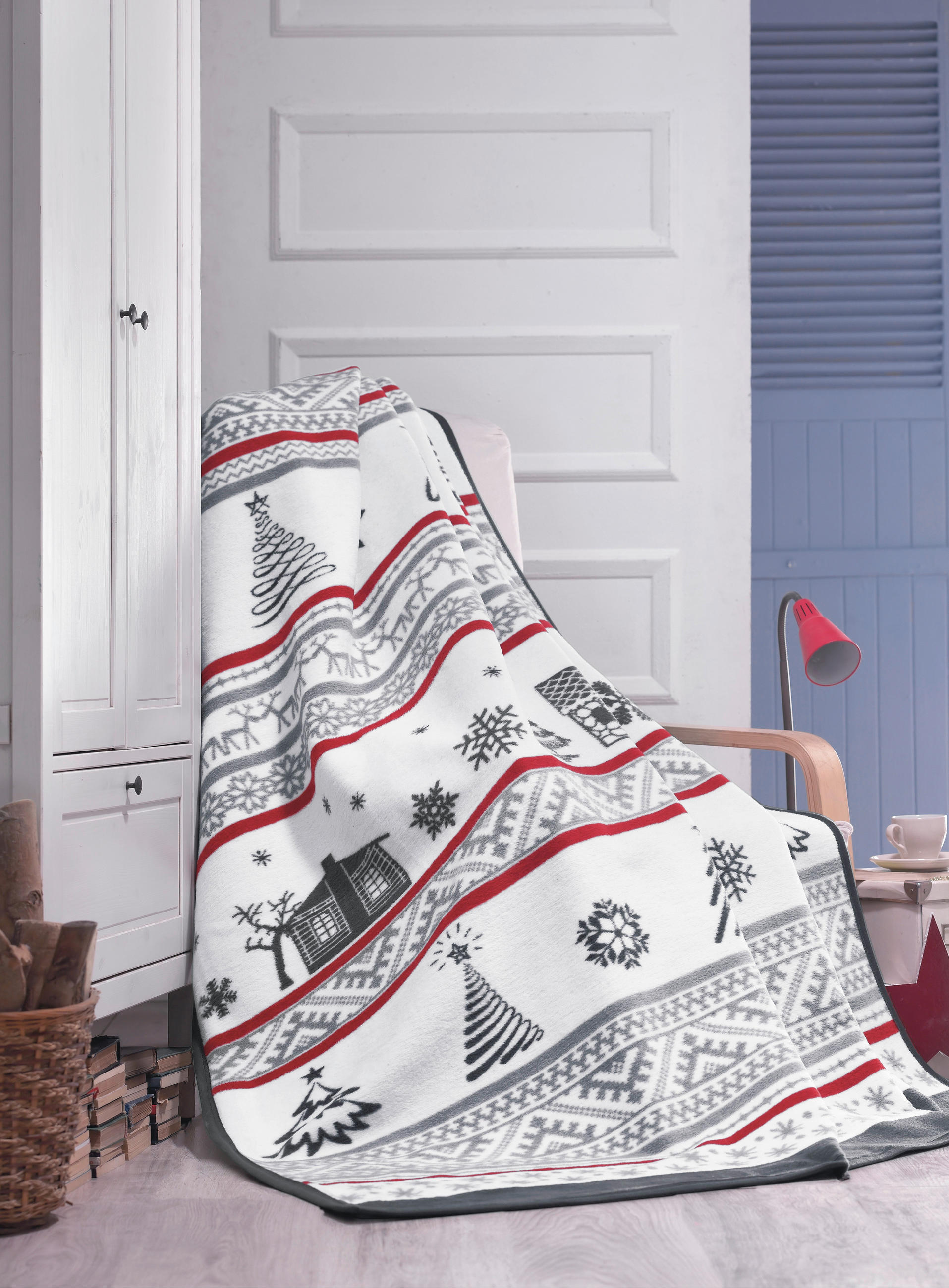 TAKARÓ  - sötétvörös/fehér, Basics, textil (36/36/10cm)