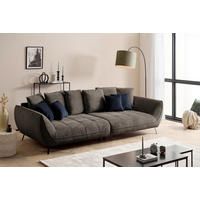 BIGSOFA TRITON Flachgewebe Braun  - Schwarz/Dunkelblau, Design, Textil/Metall (311/95/130cm) - Livetastic