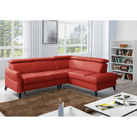 ECKSOFA Lederlook Echtleder Rot  - Rot/Schwarz, Design, Leder/Holz (244/199cm) - Livetastic