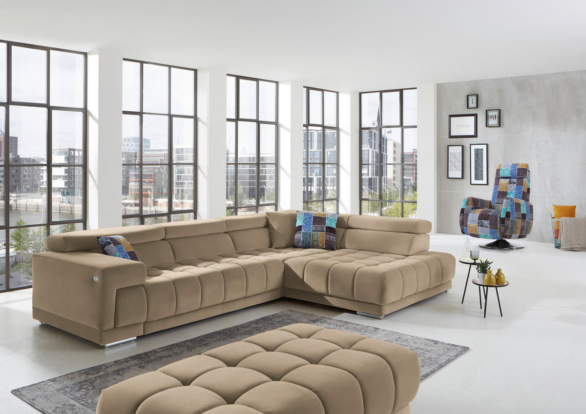ECKSOFA Mikrofaser Beigebraun  - Chromfarben/Beigebraun, Design, Textil/Metall (326/222cm) - Beldomo Speed