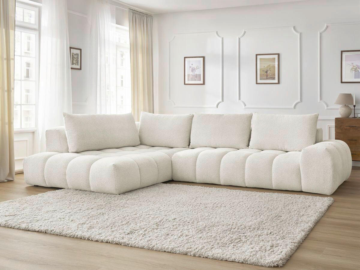 ECKSOFA Ottomane rechts  EVEREST Weiß Flachgewebe  - Schwarz/Weiß, MODERN, Kunststoff/Textil (352/210cm) - Livetastic