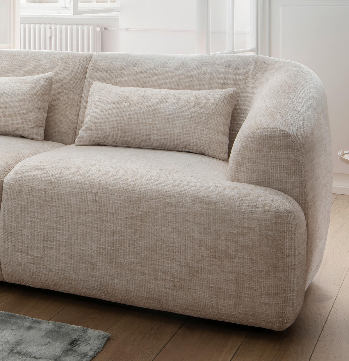 ECKSOFA in Struktur Creme  - Creme/Schwarz, Modern, Kunststoff/Textil (160/256cm) - Livetastic