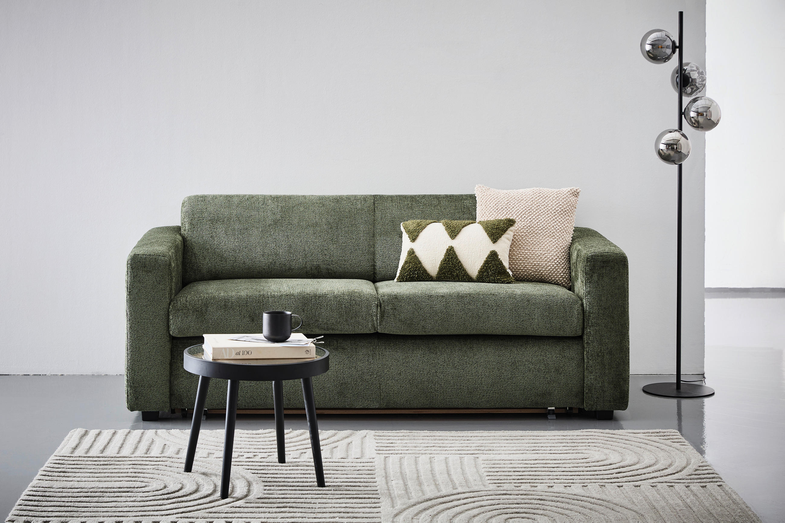 SCHLAFSOFA in Chenille Olivgrün  - Schwarz/Olivgrün, Konventionell, Kunststoff/Textil (198/81/97,5cm) - Carryhome