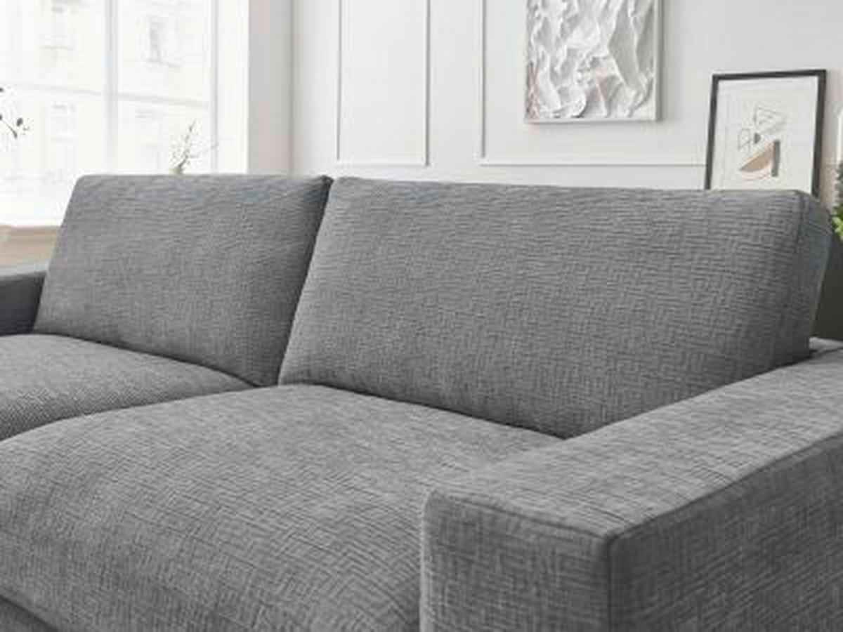 ECKSOFA Ottomane links  LEONARD  Dunkelgrau Struktur  - Dunkelgrau/Schwarz, MODERN, Kunststoff/Textil (159/274cm)