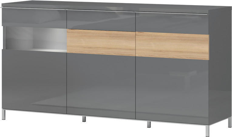 KOMODA  167/88/45 cm  boja orahovog drveta, antracit visoki sjaj  - boja oraha/boja nikla, Dizajnerski, staklo/metal (167/88/45cm)