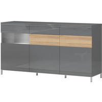 KOMODA  167/88/45 cm  boja orahovog drveta, antracit visoki sjaj  - boja oraha/boja nikla, Dizajnerski, staklo/metal (167/88/45cm)