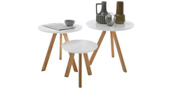 COUCHTISCHSET Pinie massiv rund Weiß, Eichefarben  - Eichefarben/Weiß, MODERN, Holz/Holzwerkstoff (32-50/32-50/32-45cm) - Xora