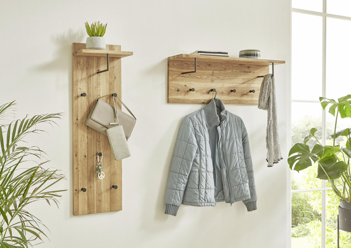 WANDGARDEROBE  in Eiche massiv Schwarz, Eichefarben  - Eichefarben/Schwarz, Basics, Holz/Metall (80/30/20cm)