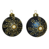 KUGLA ZA JELKU - zlatna/plava, Osnovno, staklo (8cm)
