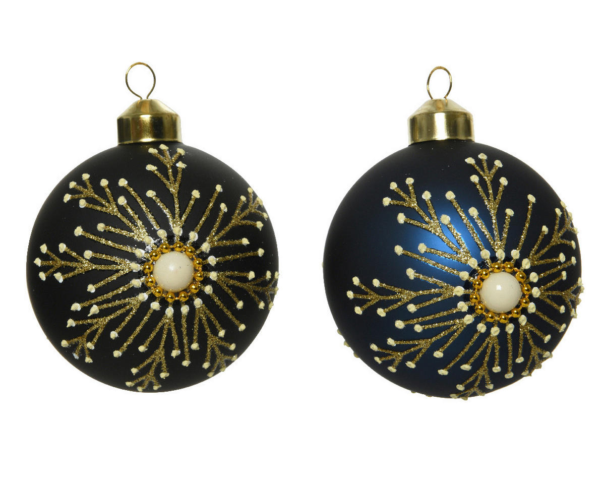 KUGLA ZA JELKU - zlatna/plava, Osnovno, staklo (8cm)