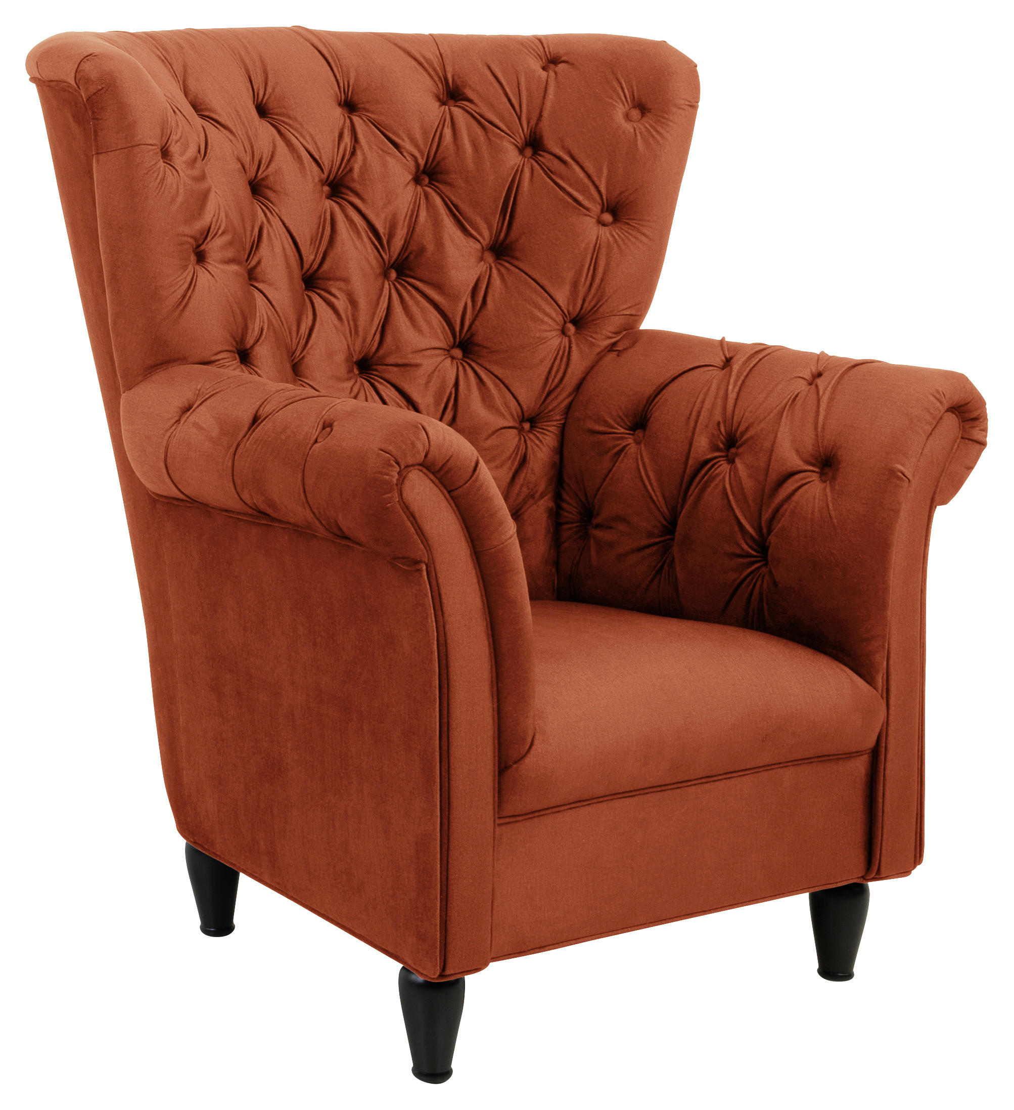 OHRENSESSEL in Velours Rostfarben  - Rostfarben/Schwarz, Design, Holz/Textil (96/112/86cm) - MID.YOU