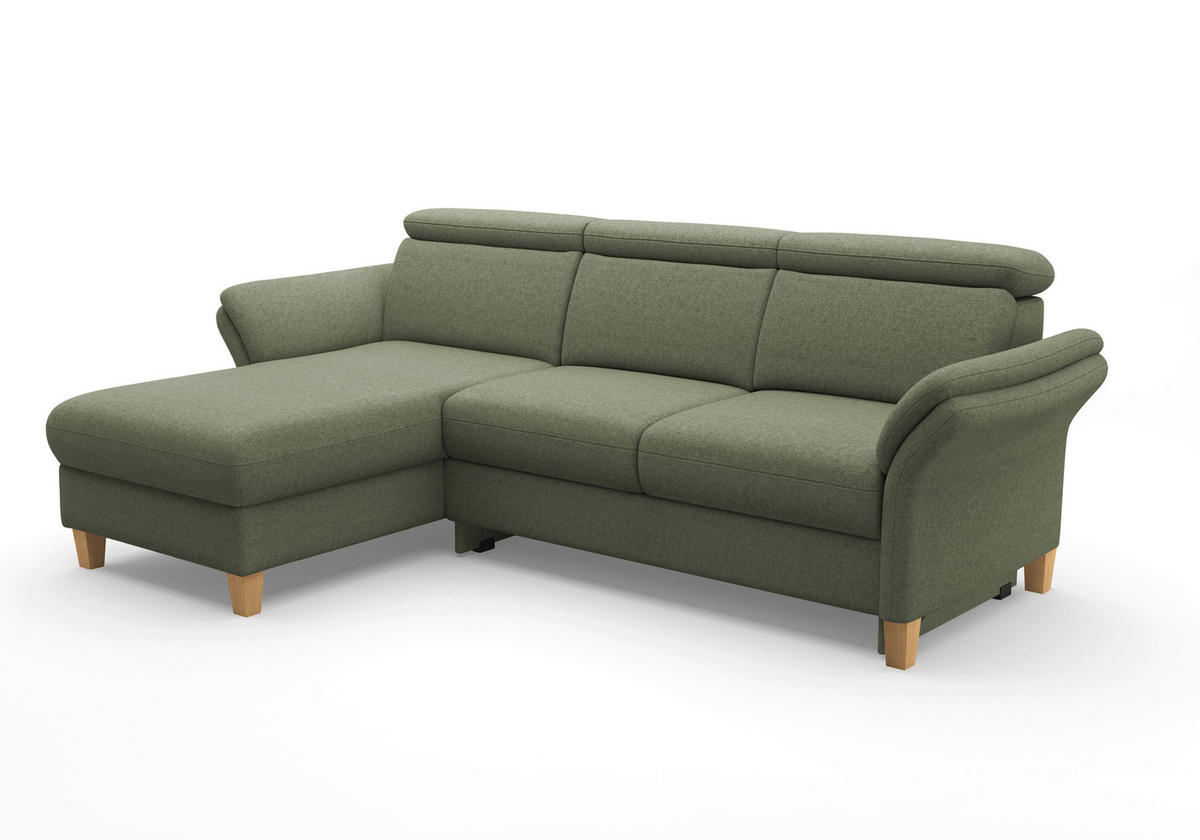 ECKSOFA GLENDALE E Olivgrün Flachgewebe  - Eichefarben/Olivgrün, KONVENTIONELL, Holz/Textil (166/253cm) - Sit & More