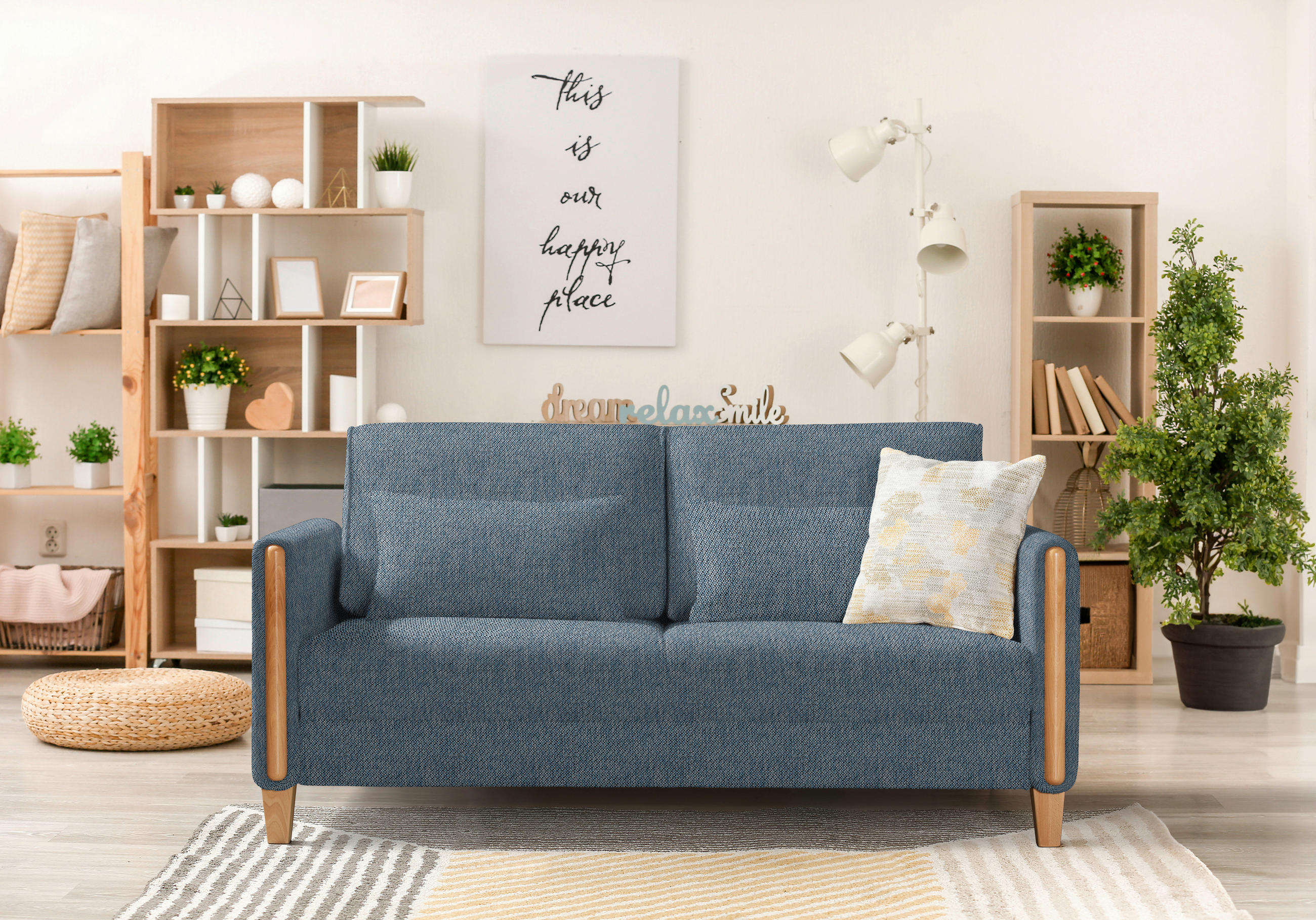 SCHLAFSOFA in Webstoff Buchefarben, Hellblau  - Buchefarben/Hellblau, Design, Holz/Textil (174/88/104cm) - Niels Andersson