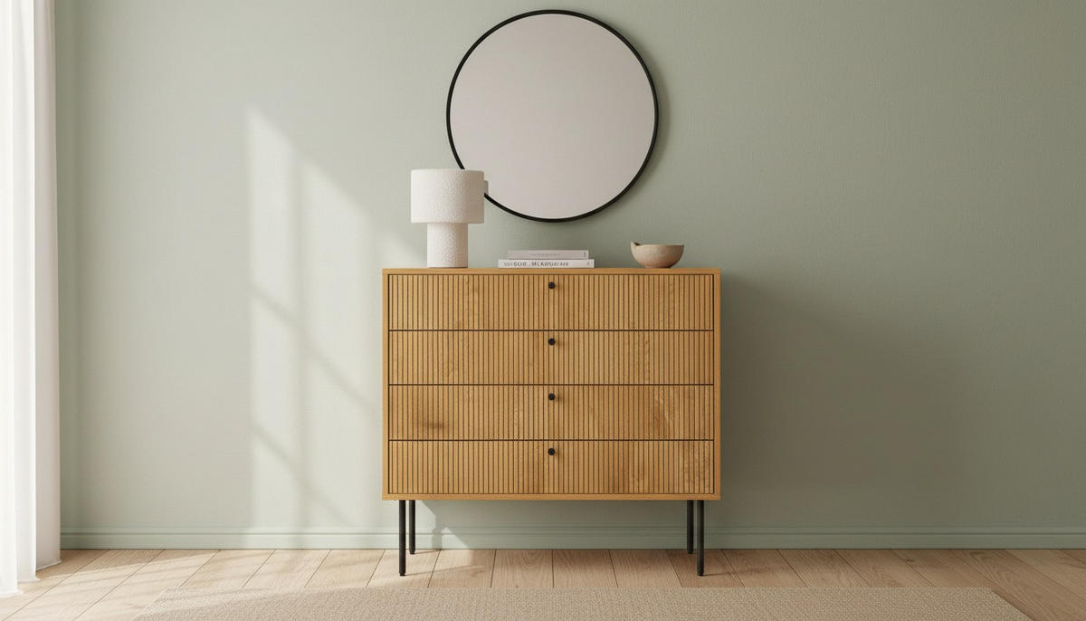 KOMODA, barve hrasta  - črna/barve hrasta, Design, kovina/leseni material (80/85/40cm) - Carryhome
