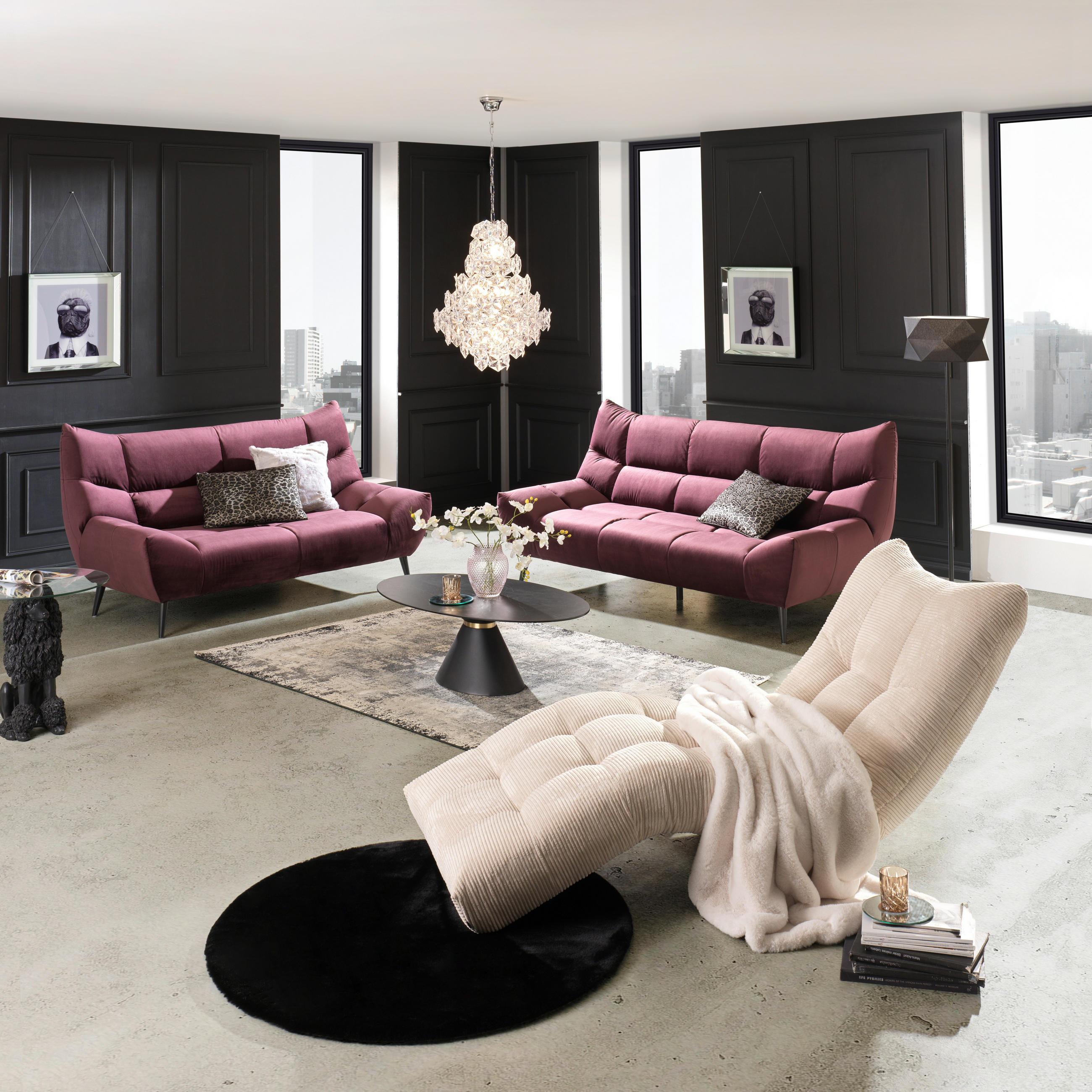 RELAXLIEGE in Cord Creme - Creme/Schwarz, Design, Textil/Metall (87/93/188cm) - Xora