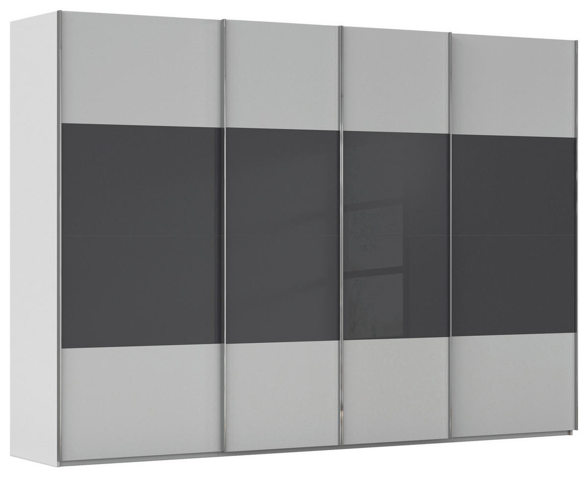 SCHWEBETÜRENSCHRANK 316/235/68 cm 4-türig Schwarz, Seidengrau  - Chromfarben/Seidengrau, KONVENTIONELL, Glas/Holzwerkstoff (316/235/68cm) - Novel