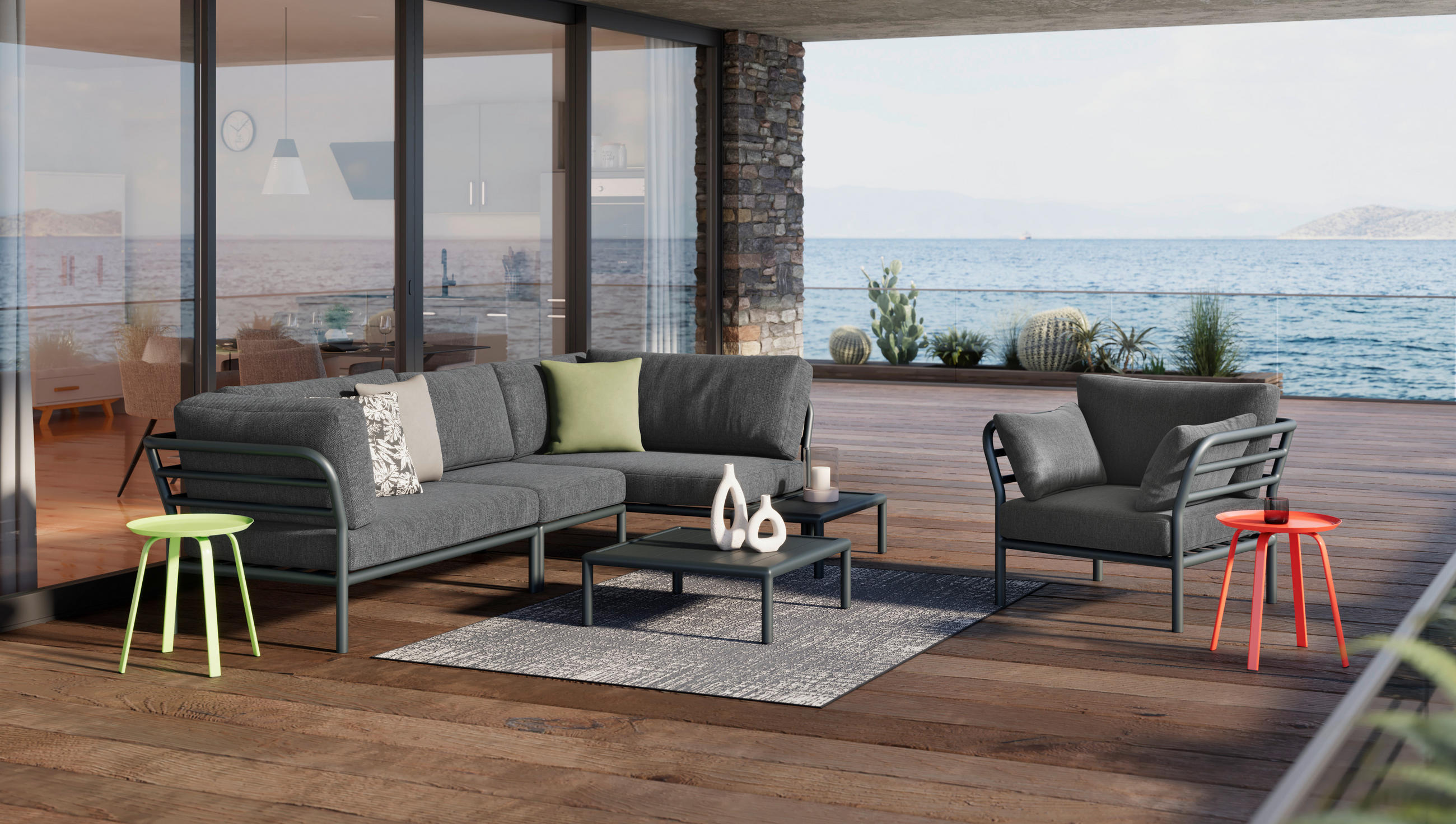 LOUNGEGARNITUR Aluminium  - Dunkelgrau/Anthrazit, Design, Textil/Metall (289/69/169cm) - Amatio