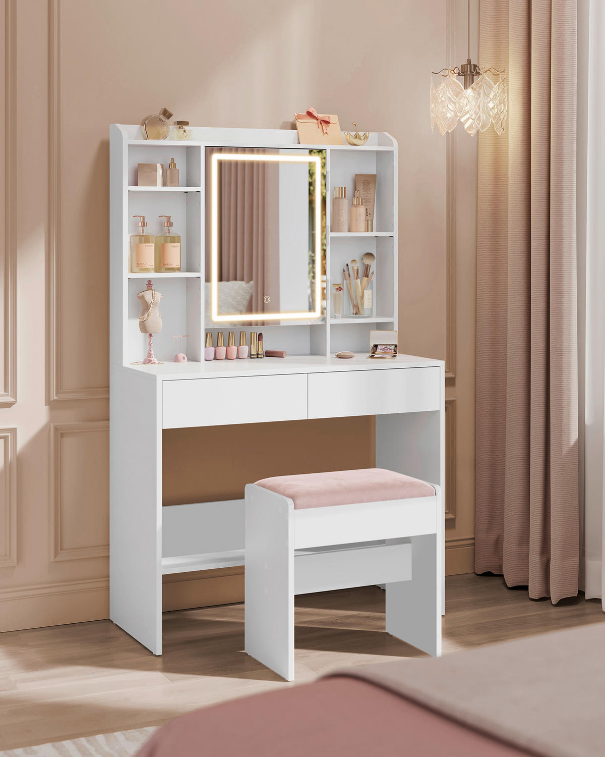 HOCKER Samt Rosa, Weiß  - Weiß/Rosa, Trend, Kunststoff/Textil (45/45/28,6cm) - Boxxx