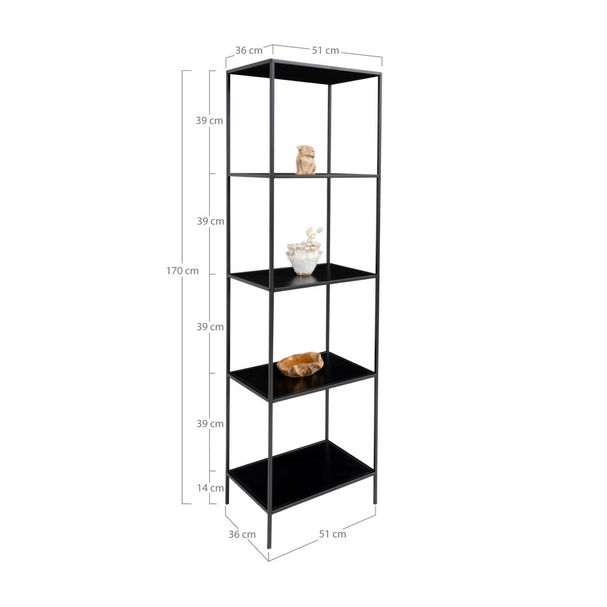 REGAL Schwarz  - Schwarz, Design, Holzwerkstoff/Metall (51/170/36cm) - MID.YOU
