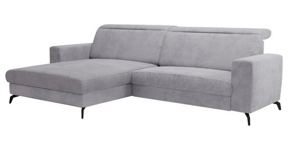 ECKSOFA inkl. Funktion Hellgrau Cord - Hellgrau/Schwarz, KONVENTIONELL, Textil/Metall (178/290cm) - Cantus