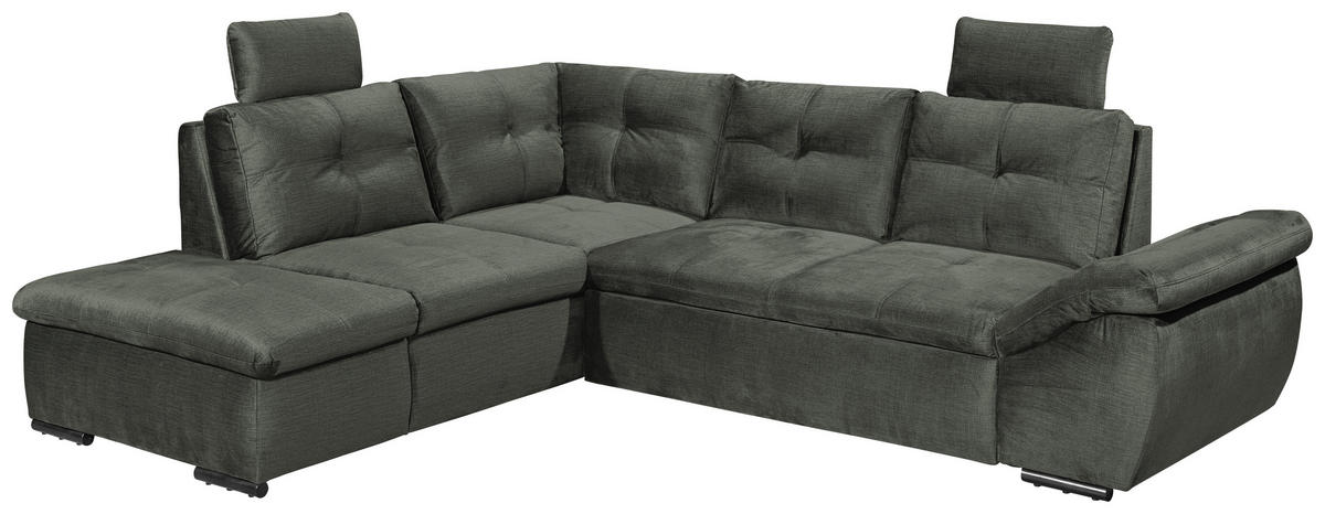 ECKSOFA in Mikrovelours Dunkelgrün  - Dunkelgrün/Schwarz, Konventionell, Kunststoff/Textil (217/265cm) - Carryhome