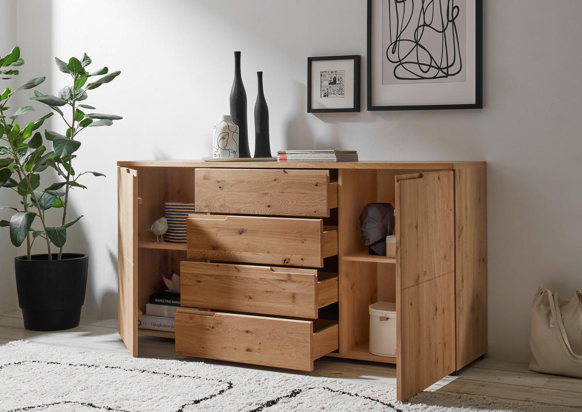 TÁLALÓSZEKRÉNY 165/80/40 cm  - tölgyfa színű/ezüstszínű, Design, műanyag/faalapú anyag (165/80/40cm) - Linea Natura