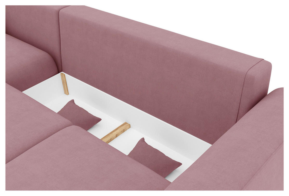ECKSOFA in Velours Rosa  195/293 cm  - Chromfarben/Rosa, KONVENTIONELL, Kunststoff/Textil (195/293cm) - Carryhome