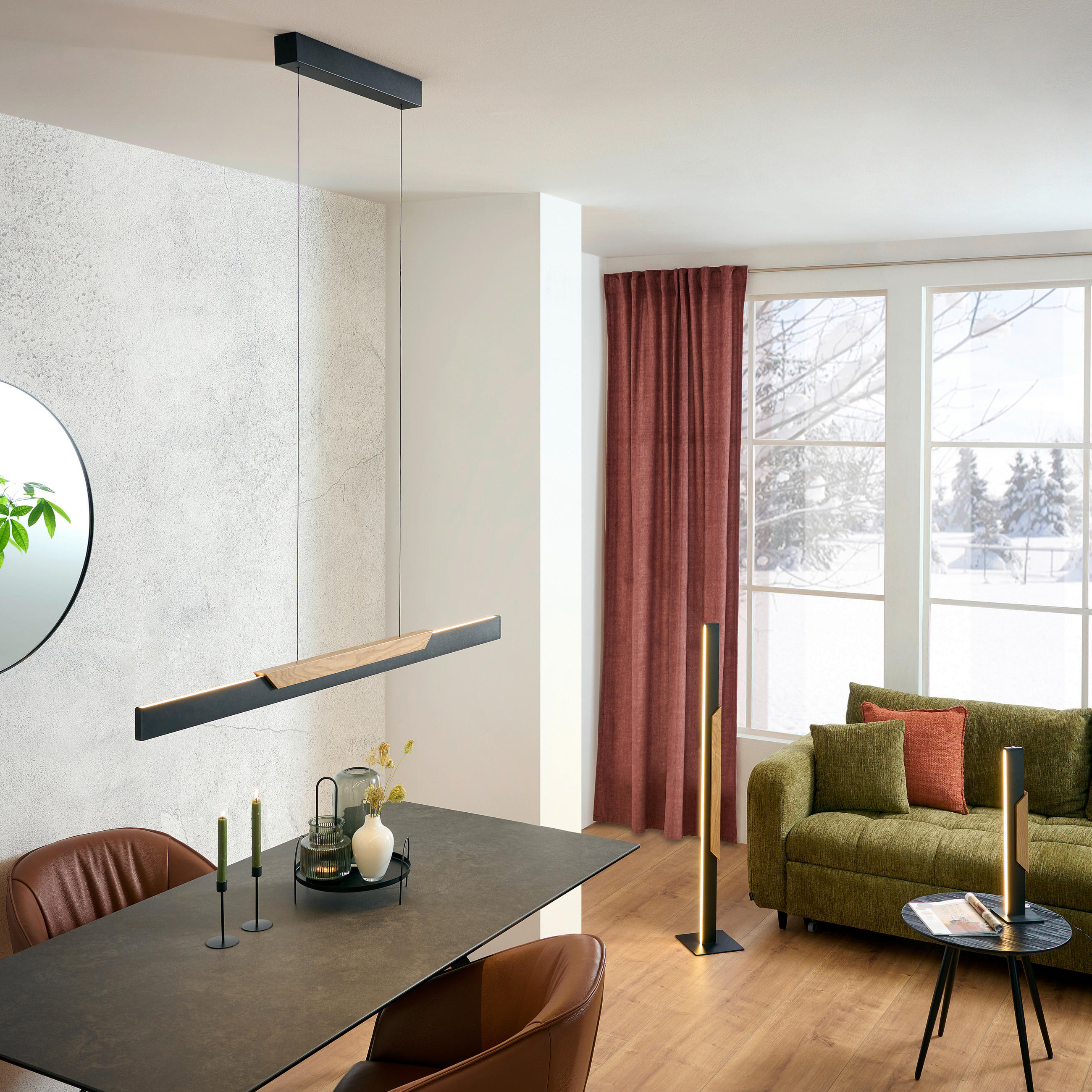 LED-STEHLEUCHTE 20/20/126 cm    - Eiche Bianco/Schwarz, Natur, Holz/Kunststoff (20/20/126cm)