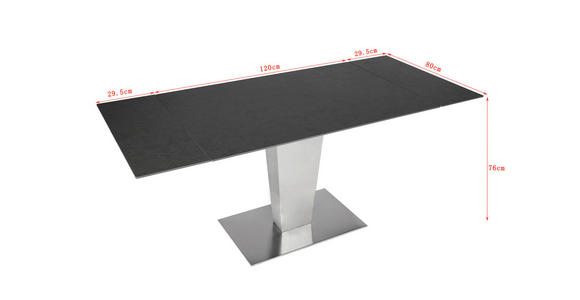ESSTISCH Anthrazit, Edelstahlfarben rechteckig  ausziehbar  - Edelstahlfarben/Anthrazit, Design, Keramik/Metall (120-179/80/76cm) - Novel