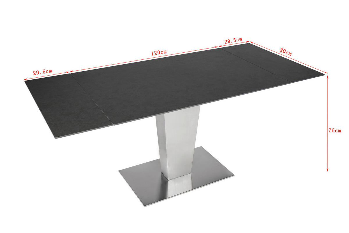 ESSTISCH Anthrazit, Edelstahlfarben rechteckig  ausziehbar  - Edelstahlfarben/Anthrazit, Design, Keramik/Metall (120-179/80/76cm) - Novel