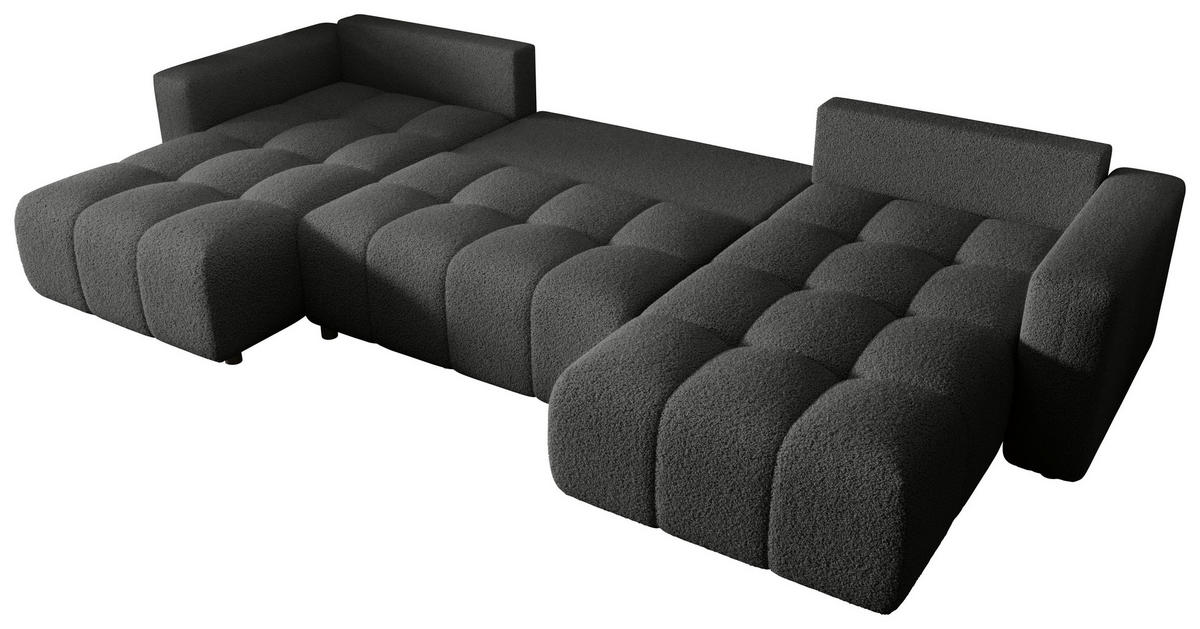 WOHNLANDSCHAFT Dunkelgrau Bouclé  - Dunkelgrau/Schwarz, MODERN, Kunststoff/Textil (190/380/190cm) - Carryhome