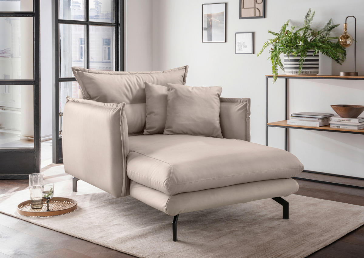 XXL-SESSEL in Lederlook Beige  - Beige/Schwarz, Modern, Textil/Metall (111/101/167cm) - Livetastic