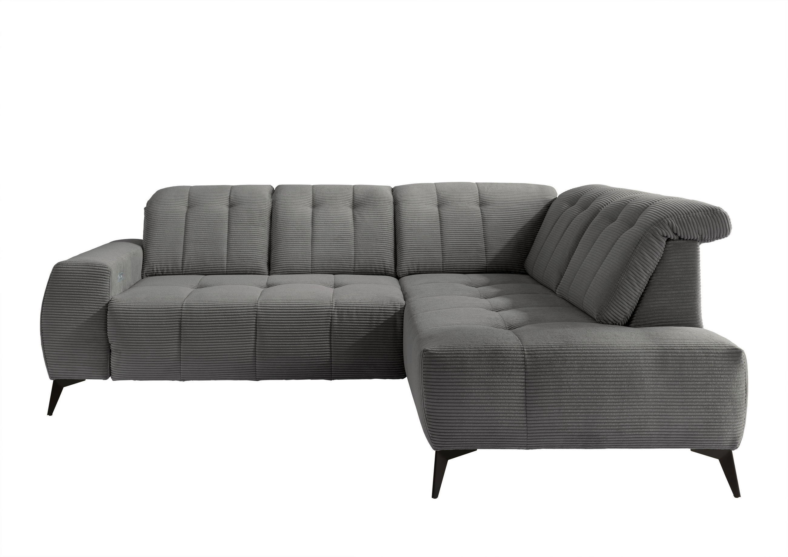 ECKSOFA in Cord Grau  - Schwarz/Grau, Modern, Textil/Metall (261/200cm) - Livetastic