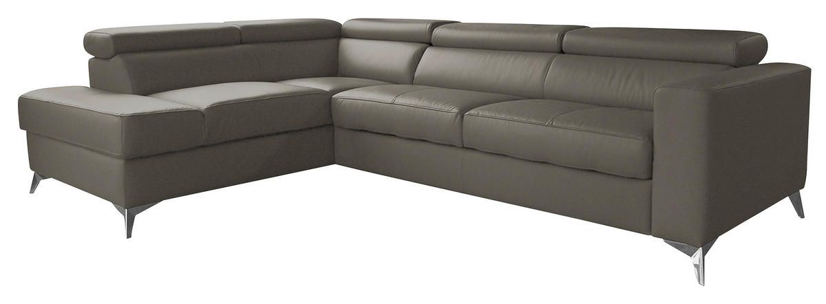 ECKSOFA MONDO Schlammfarben Echtleder Lederlook  - Chromfarben/Schlammfarben, Design, Leder/Textil (208/286cm) - Livetastic