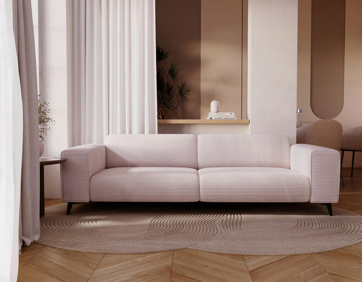 3-SITZER-SOFA Cord Creme  - Creme/Schwarz, KONVENTIONELL, Textil/Metall (237/75/104cm) - Carryhome