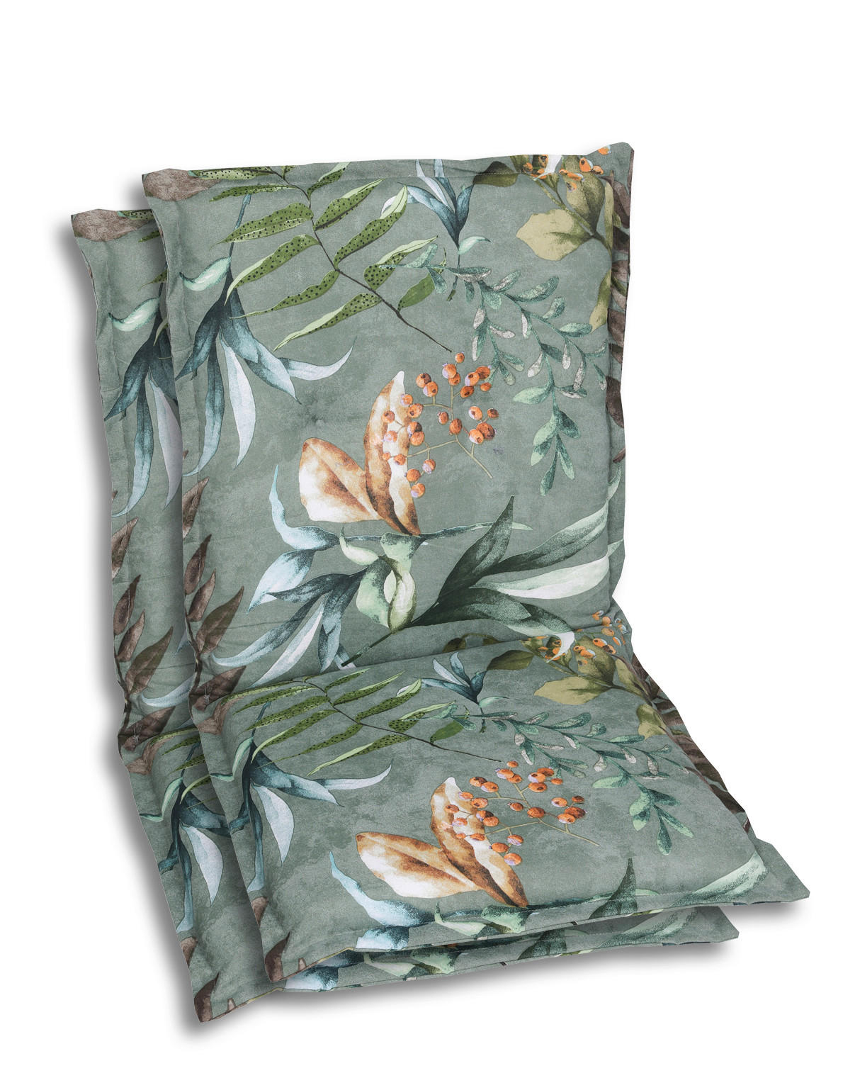 SESSELAUFLAGENSET in Braun, Grau, Grün, Graublau Blätter  - Graublau/Braun, Basics, Textil (50/7/100cm)