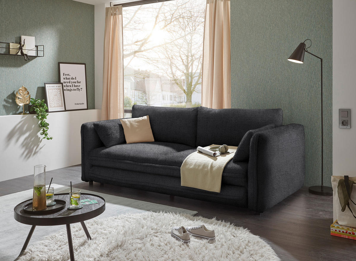 SCHLAFSOFA in Mikrovelours Schwarz  - Schwarz, KONVENTIONELL, Kunststoff/Textil (237/94/117cm) - MID.YOU
