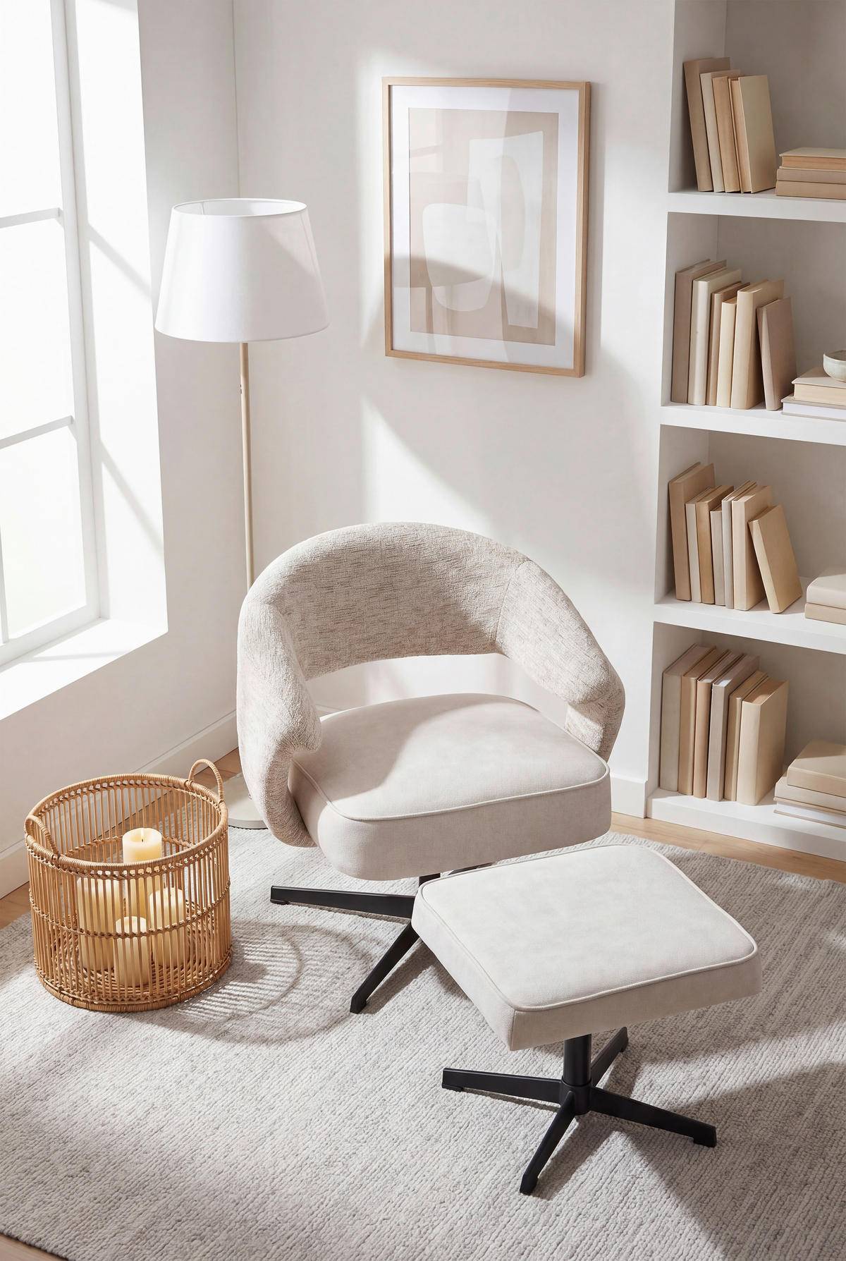 RELAXSESSELSET Leinenoptik Hocker    - Beige/Schwarz, Design, Textil/Metall (78/77-88/74cm) - Carryhome