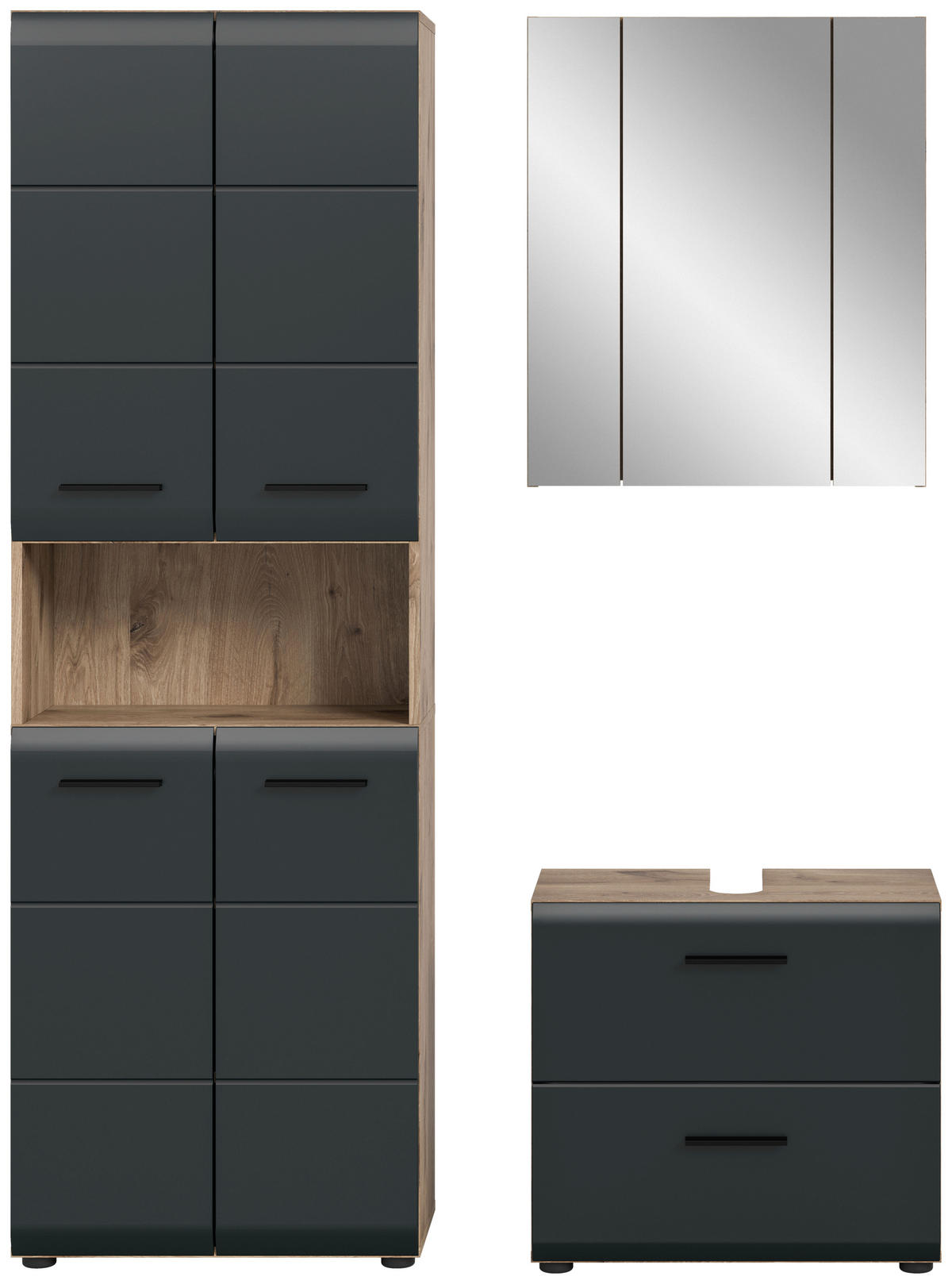 BADEZIMMER 3-teilig  in 120 cm  - Eiche dunkel/Schwarz, Basics, Holzwerkstoff/Kunststoff (120cm) - MID.YOU