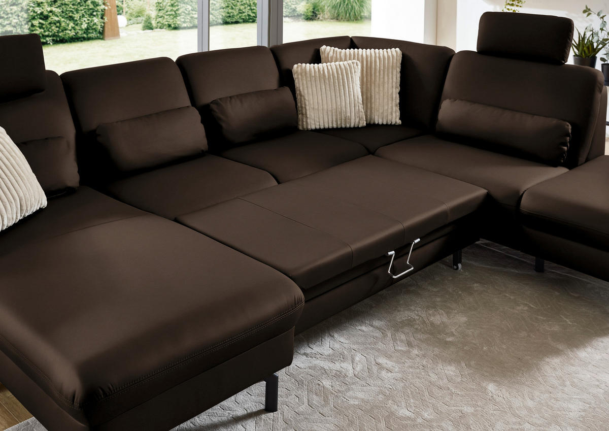 WOHNLANDSCHAFT Echtleder Dunkelbraun  - Dunkelbraun/Schwarz, Konventionell, Leder/Metall (168/306/224cm) - Beldomo Premium