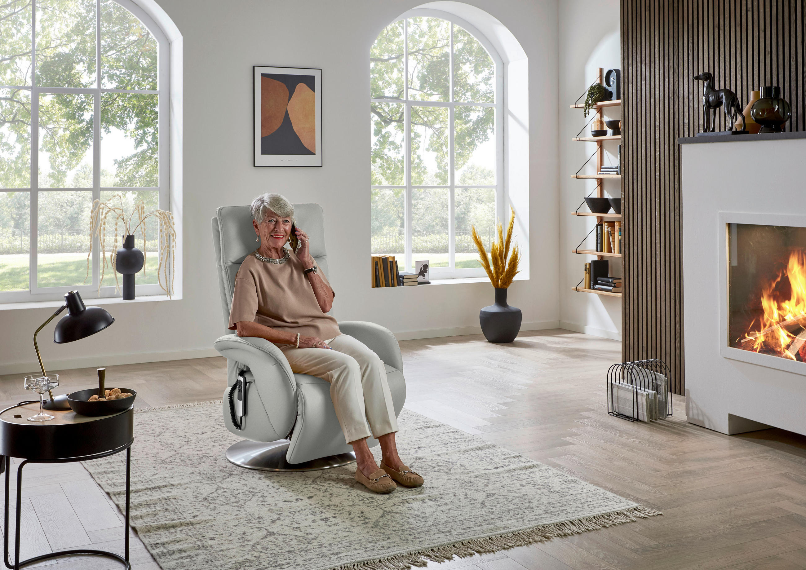 RELAXSESSEL in Leder Silberfarben  - Edelstahlfarben/Silberfarben, Design, Leder/Metall (70/108/80cm) - Cantus