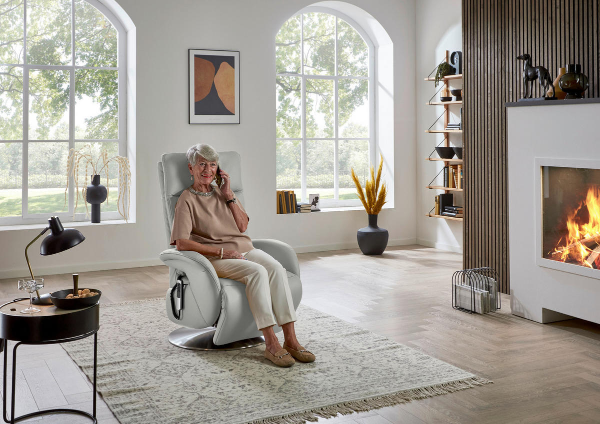 RELAXSESSEL in Leder Silberfarben  - Edelstahlfarben/Silberfarben, Design, Leder/Metall (70/108/80cm) - Cantus