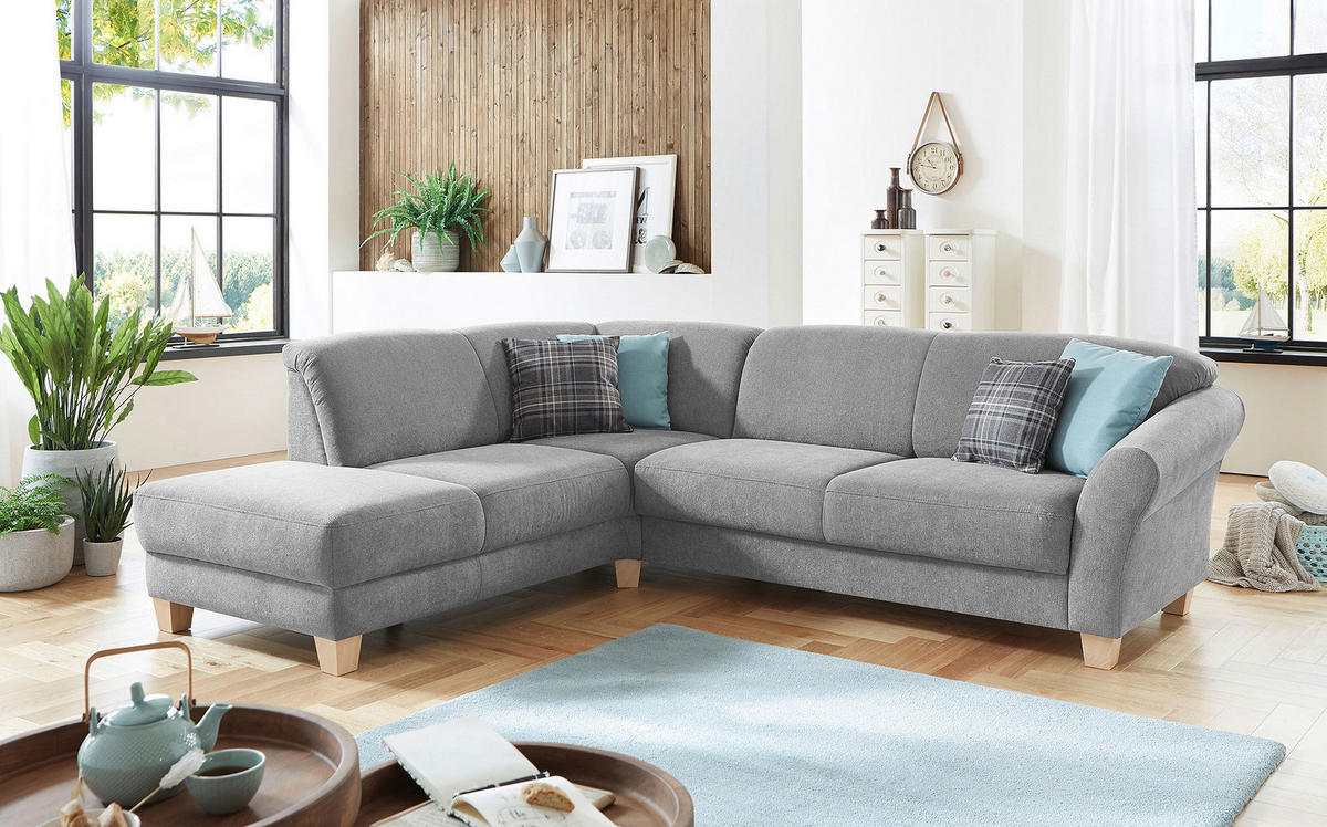 ECKSOFA  in Flachgewebe Silberfarben  212/257 cm  - Silberfarben/Naturfarben, KONVENTIONELL, Holz/Textil (212/257cm) - Sit & More