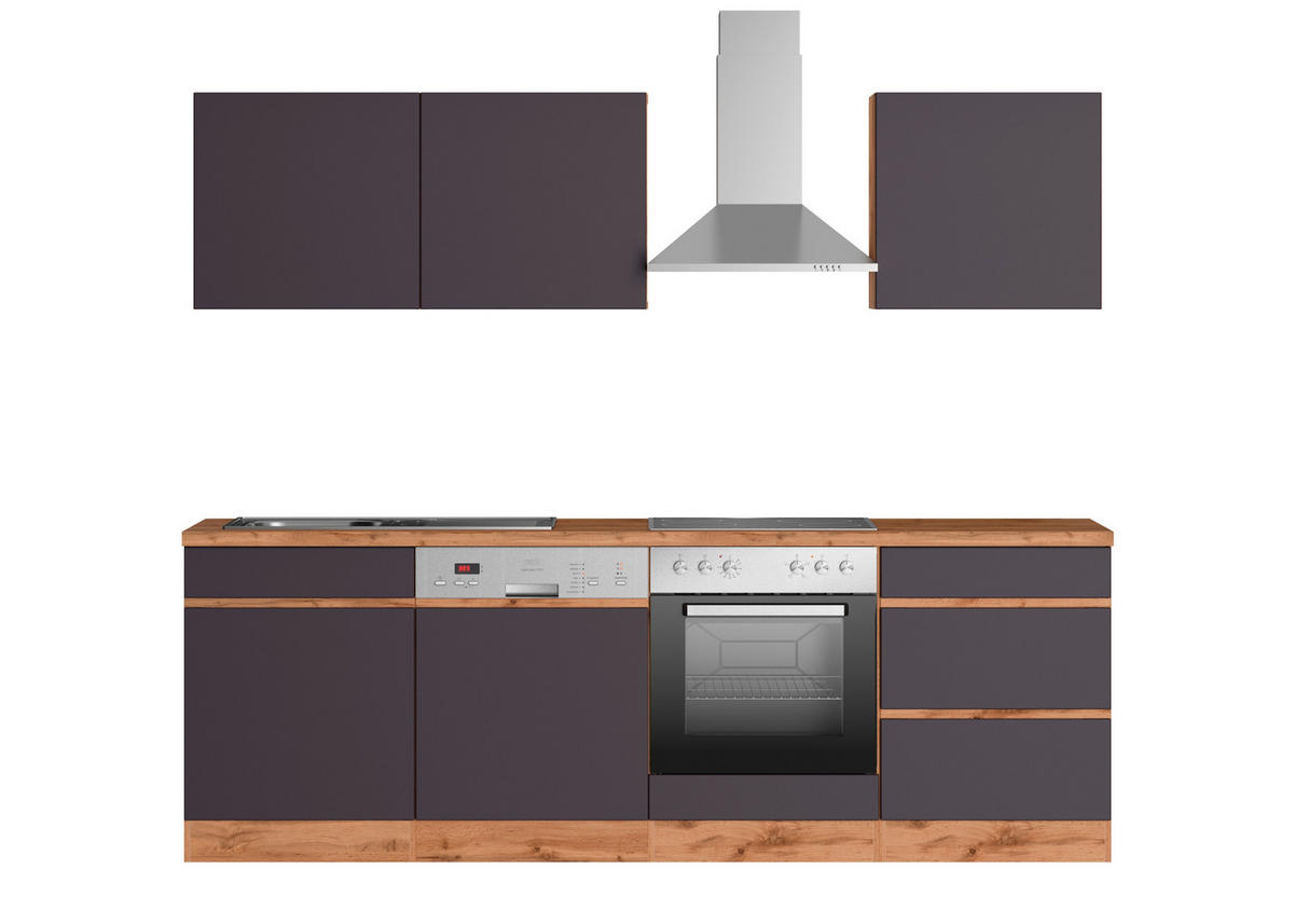 KÜCHENBLOCK 240 cm   in Grau, Eiche Wotan  - Eiche Wotan/Grau, Design, Holzwerkstoff (240cm) - Held