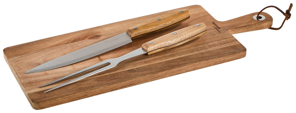 SET ZA TRANŽIRANJE       - boja akacije/boja nerđajućeg čelika, Lajfstajl, drvo/metal - Homeware Profession.