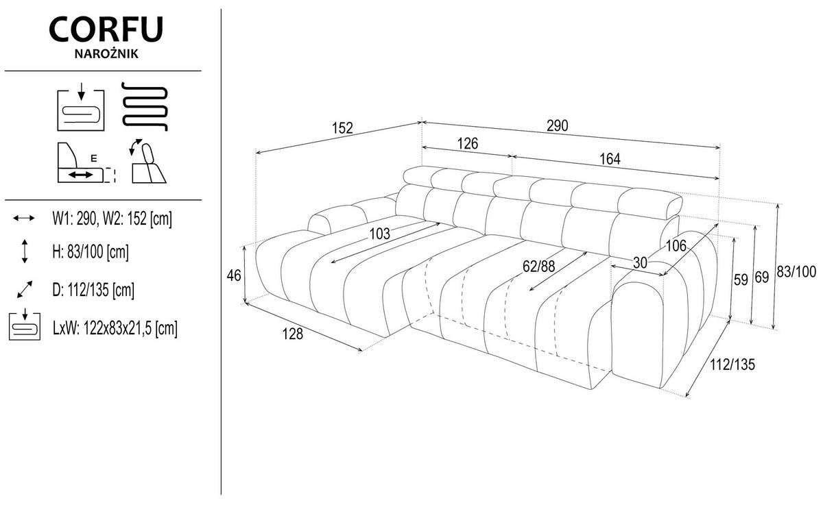 ECKSOFA Salbeigrün Chenille Bettkasten, Rücken echt, Kopfteilverstellung, Sitzvorzug  - Salbeigrün/Schwarz, Design, Kunststoff/Textil (290/152cm) - Stylife